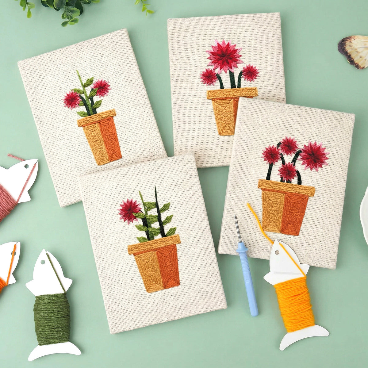 Coffret punch needle 4 pièces Floral Serenity