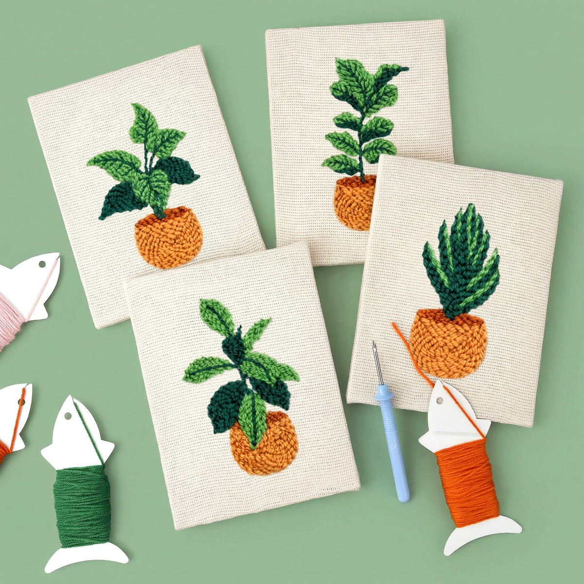 Coffret punch needle 4 pièces Earthy Greens