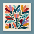 Kit punch needle Folk Bloom — éventail botanique turquoise, corail, moutarde, lavande et bordeaux