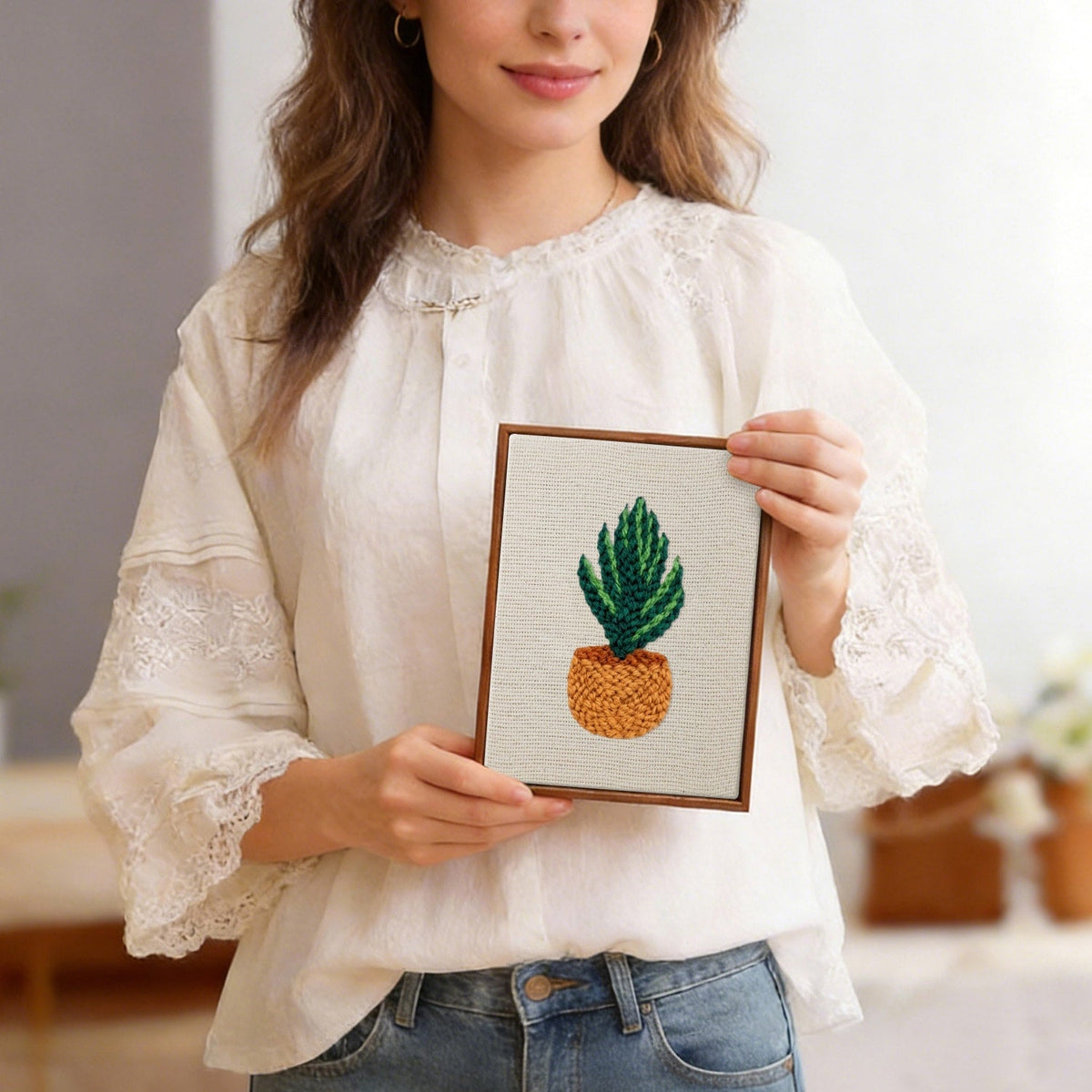 Coffret punch needle 4 pièces Earthy Greens