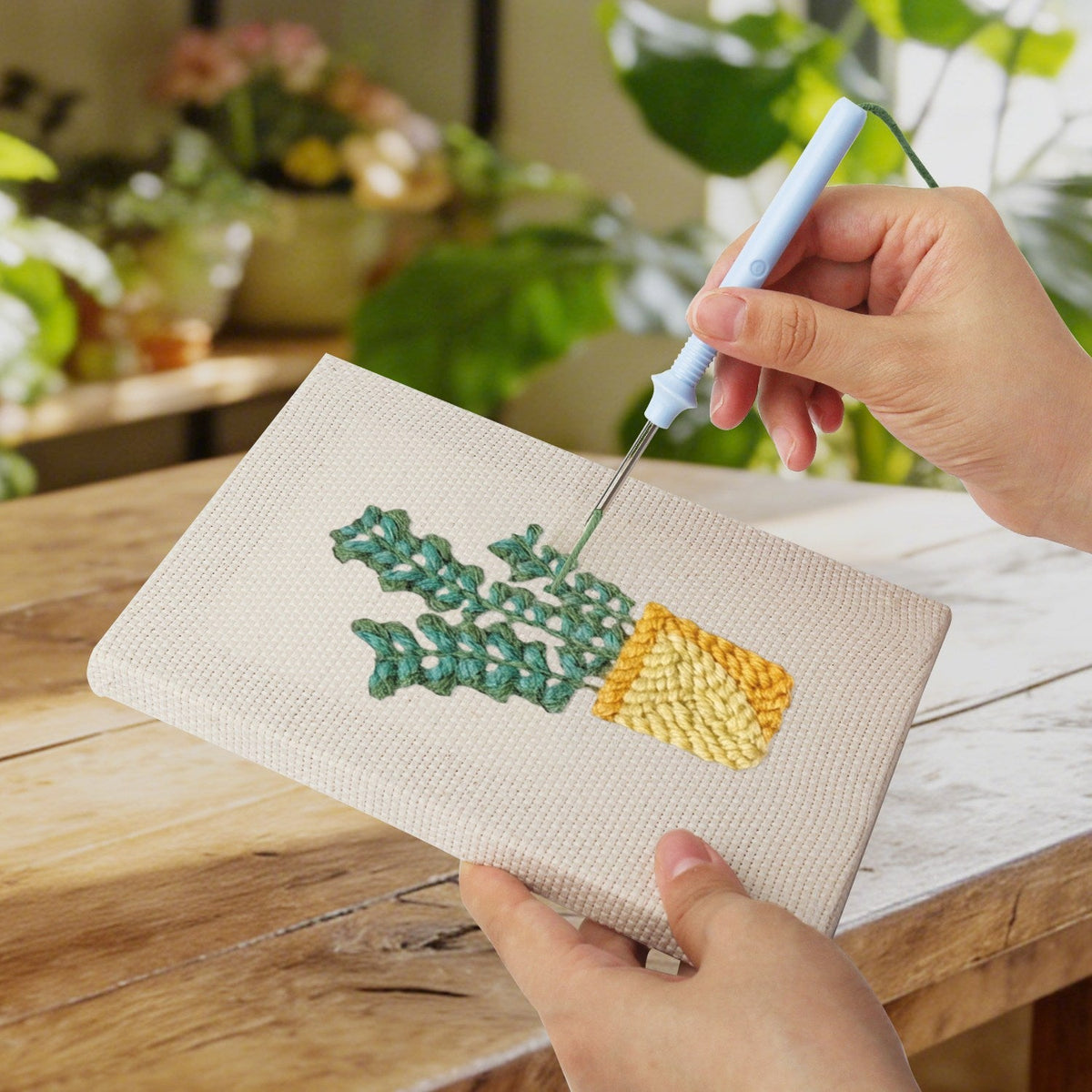 Coffret punch needle 4 pièces Serene Greens