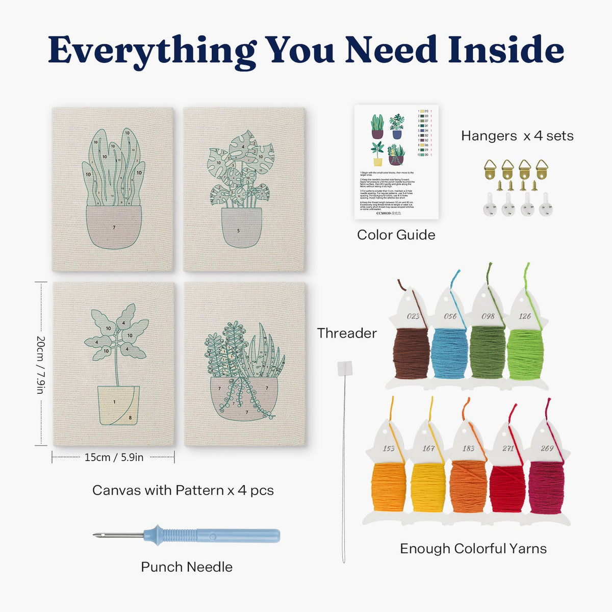 Coffret punch needle 4 pièces Tranquil Greens