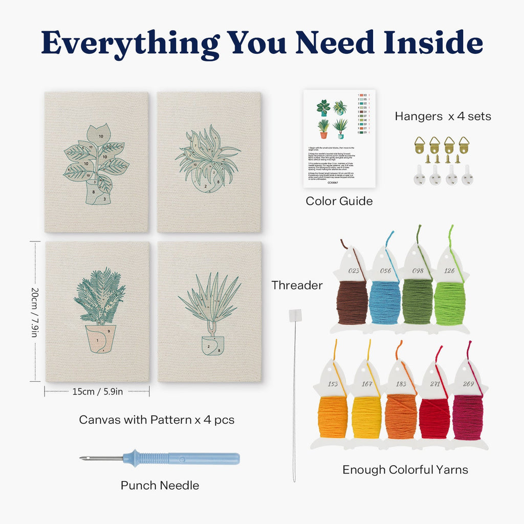 Coffret punch needle 4 pièces Tranquil Plants