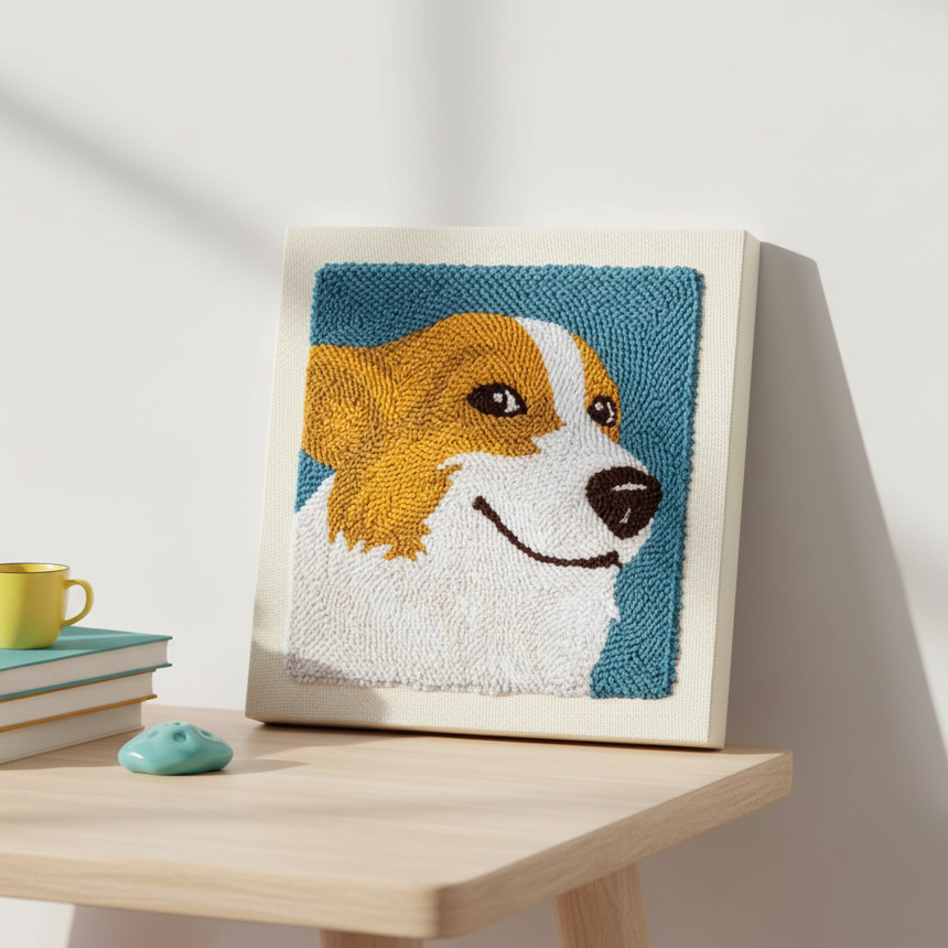 Kit punch needle Happy Corgi